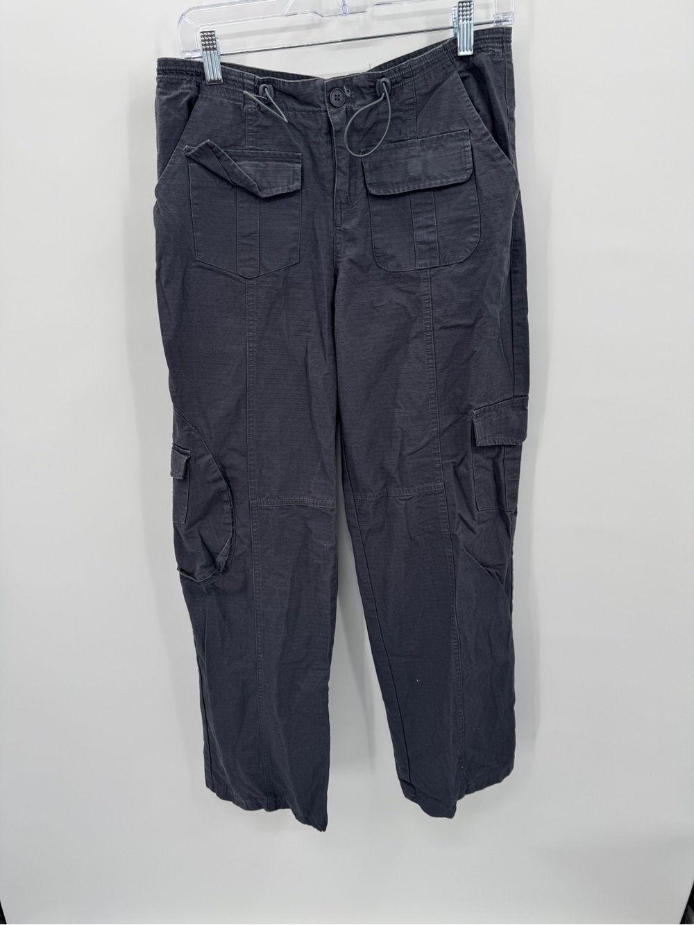 Edikted Low Mid Rise Ripstop Cargo Pants Medium Washed Charcoal Grey Y2K Utility
